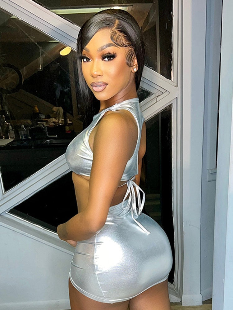 Sexy Slim Hollow Out Bodycon Dress For Women Clothes O-Neck Folding Lace-Up Outfit Street wear Backless