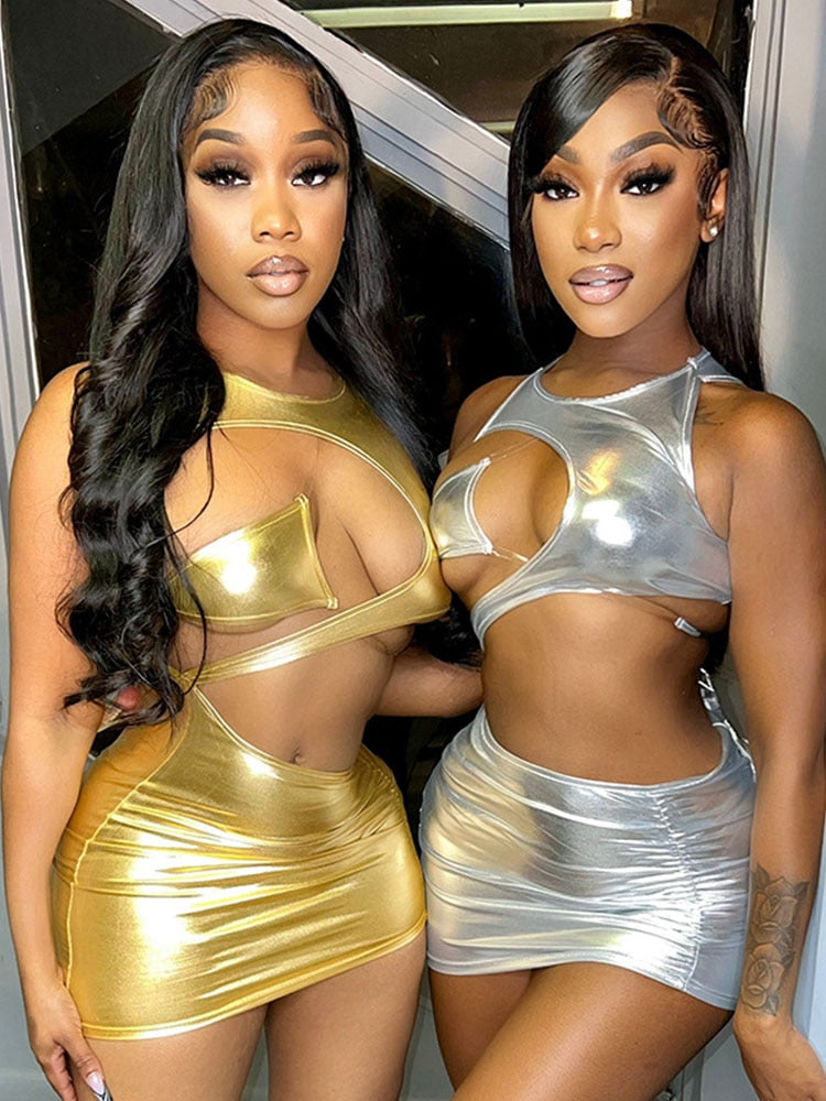 Sexy Slim Hollow Out Bodycon Dress For Women Clothes O-Neck Folding Lace-Up Outfit Street wear Backless