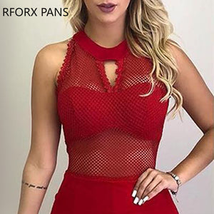 Sleeveless Fishnet Mesh Overlay Romper