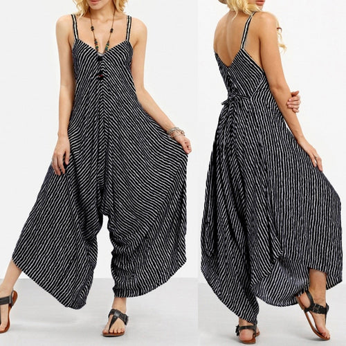 V-Neck Bandage Loose Jumpsuit