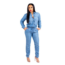 Load image into Gallery viewer, Denim  Plus Size Bodysuit Long Sleeve Romper Jeans