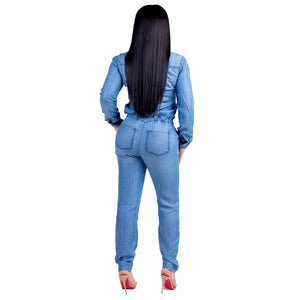 Denim  Plus Size Bodysuit Long Sleeve Romper Jeans