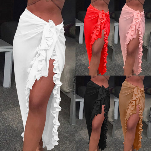 Women Ruffles Sarong Bikini Cover Up Chiffon Wrap/Skirts