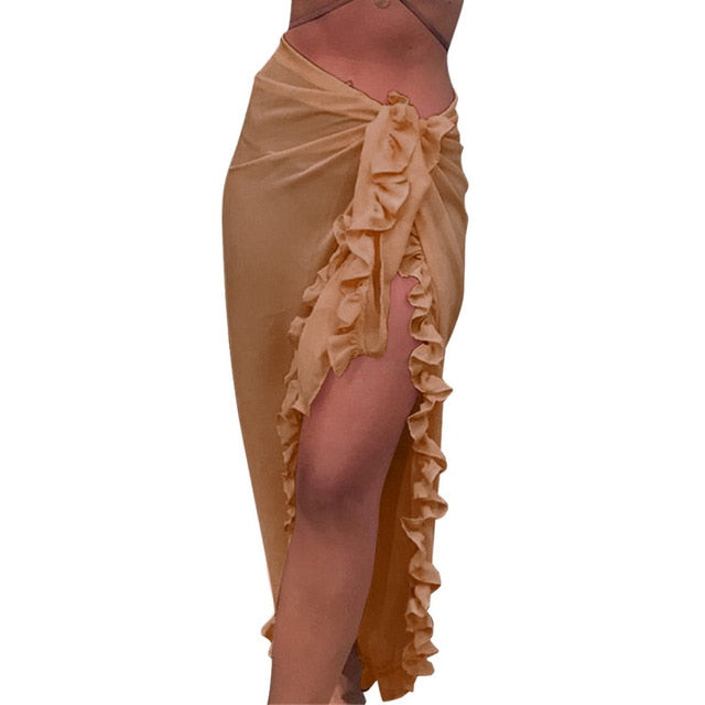 Women Ruffles Sarong Bikini Cover Up Chiffon Wrap/Skirts