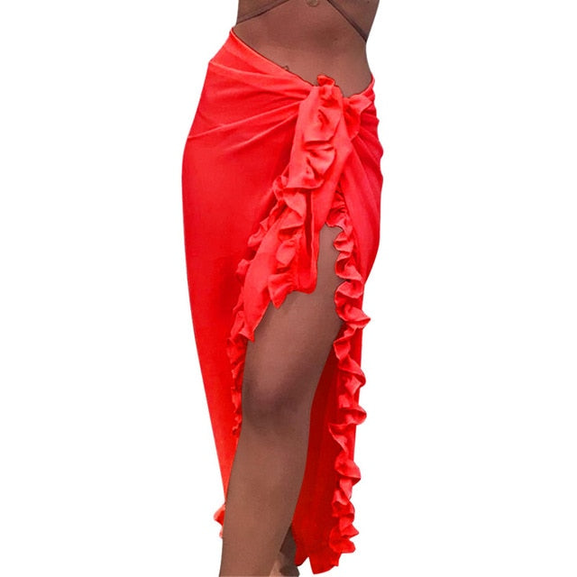 Women Ruffles Sarong Bikini Cover Up Chiffon Wrap/Skirts