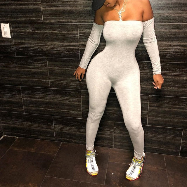 Sexy Women Long Sleeve Off Shoulder Jumpsuit