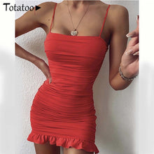 Load image into Gallery viewer, Lace Up V Neck Mini Dress Women Summer Hollow Out Ruffles Sundress