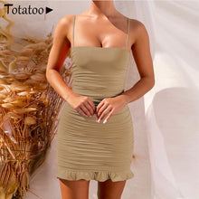 Load image into Gallery viewer, Lace Up V Neck Mini Dress Women Summer Hollow Out Ruffles Sundress