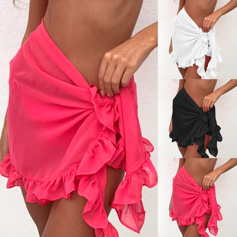 Women Ruffles Sarong Bikini Cover Up Chiffon Wrap/Skirts