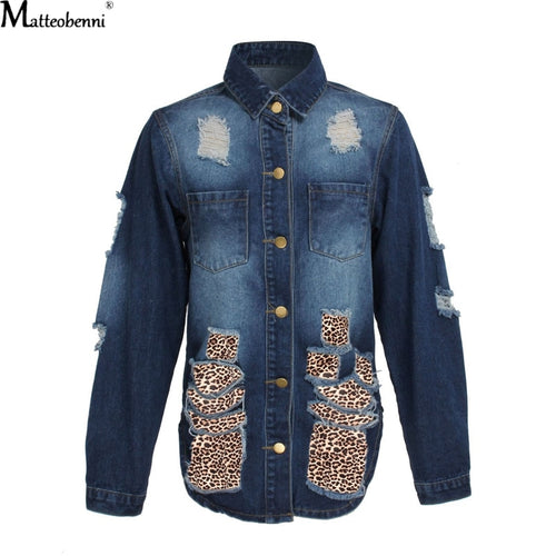 Women Sexy Ripped Patchwork Denim Jackets Vintage Casual Jean Jacket Long Sleeve Winter Female Coat Streetwear Plus Size