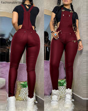 Load image into Gallery viewer, Women Buckled Zipper Design Suspender Jumpsuit Thick Strap Pockets