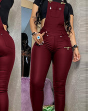 Load image into Gallery viewer, Women Buckled Zipper Design Suspender Jumpsuit Thick Strap Pockets