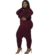 Load image into Gallery viewer, Two Piece Plus Size Women Turtleneck Long Sleeve Top and Pants Set