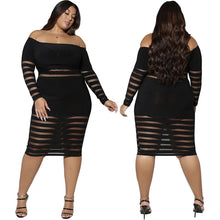 Load image into Gallery viewer, Plus Size Clothing for Women Off Shoulder Sexy Mesh See Through Dresses Long Sleeve Party Bodycon Dress