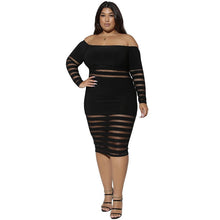 Load image into Gallery viewer, Plus Size Clothing for Women Off Shoulder Sexy Mesh See Through Dresses Long Sleeve Party Bodycon Dress