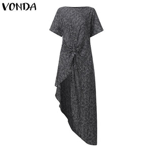 VONDA Women Asymmetrical Blouse Sexy Split Striped Tops