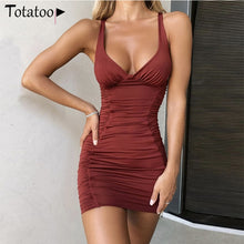 Load image into Gallery viewer, Lace Up V Neck Mini Dress Women Summer Hollow Out Ruffles Sundress