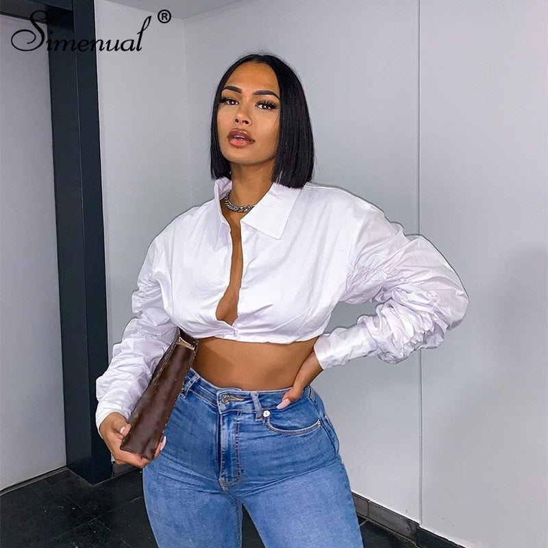 White Puff Sleeve Blouse Shirts Women Long Sleeve Fashion Fall 2021 Clothing Crop Blouses