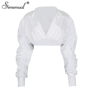 White Puff Sleeve Blouse Shirts Women Long Sleeve Fashion Fall 2021 Clothing Crop Blouses