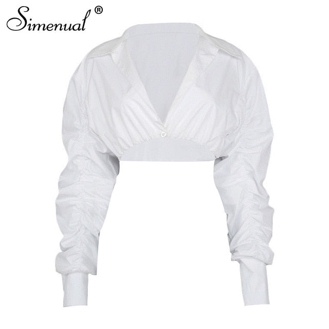 White Puff Sleeve Blouse Shirts Women Long Sleeve Fashion Fall 2021 Clothing Crop Blouses