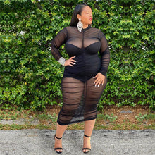 Load image into Gallery viewer, Plus Size Clothing Dresses for Women Long Sleeve Dress with Bodysuit Lining Sexy Mesh Bodycon Dress