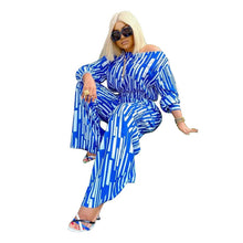 Load image into Gallery viewer, Plus Size Women Clothing Two Piece Set Long Sleeve Striped Tops and Pants Sets Loose Fitted