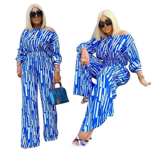 Plus Size Women Clothing Two Piece Set Long Sleeve Striped Tops and Pants Sets Loose Fitted