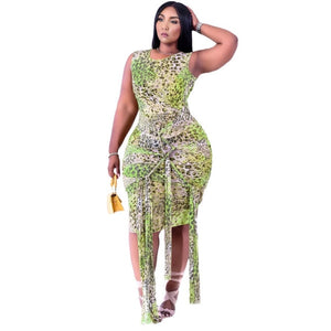 Plus Size Clothing Women Tie Dye Dress Summer Leopard Bodycon Elegant Bandage Maxi Dresses with Belt