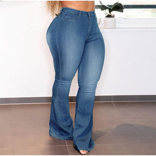 Plus Size Stretchy Flare Jean High Waist Wide Leg Vintage Bell Bottom Denim Pants