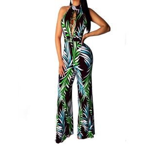 Women Halter Print Plus Size Sleeveless Jumpsuit Pants Casual Wide Leg Playsuit