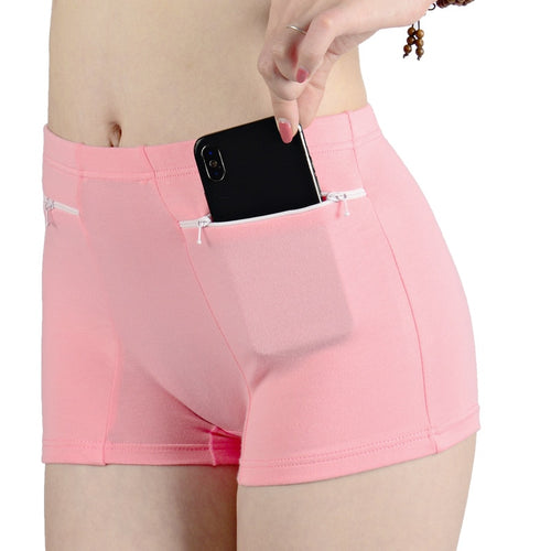 Women Safety Solid Boxer Shorts Under Skirt With Zipper Pockets