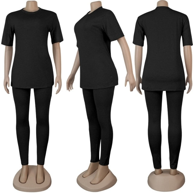 Plus Size Two Piece Pants Set Women Black Red T Shirt Top and Pants Sport Set Women Suits Casual 2 Piece Tracksuits Women Set