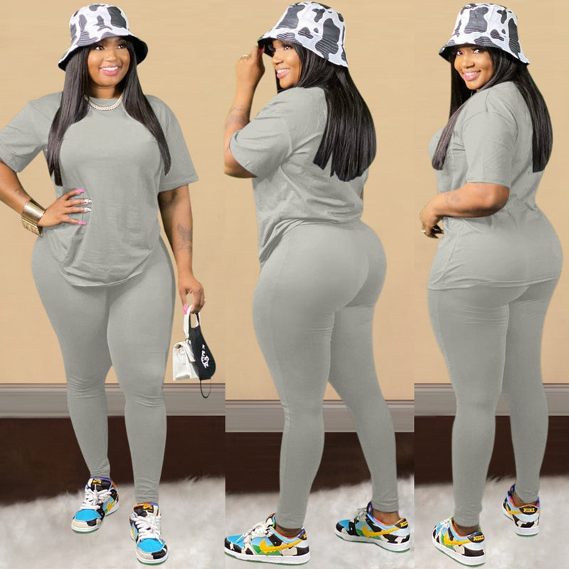 Plus Size Two Piece Pants Set Women Black Red T Shirt Top and Pants Sport Set Women Suits Casual 2 Piece Tracksuits Women Set