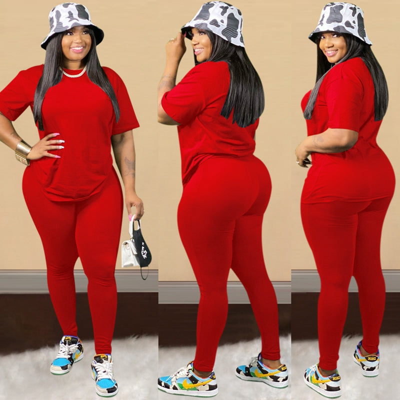 Plus Size Two Piece Pants Set Women Black Red T Shirt Top and Pants Sport Set Women Suits Casual 2 Piece Tracksuits Women Set
