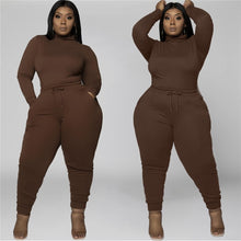 Load image into Gallery viewer, Two Piece Plus Size Women Turtleneck Long Sleeve Top and Pants Set