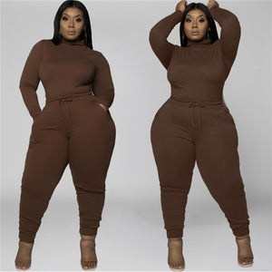 Two Piece Plus Size Women Turtleneck Long Sleeve Top and Pants Set