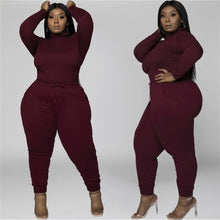 Load image into Gallery viewer, Two Piece Plus Size Women Turtleneck Long Sleeve Top and Pants Set