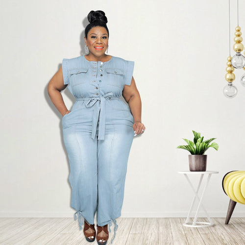 Plus Size Women Clothing Denim Jumpsuit Wide Leg Pant