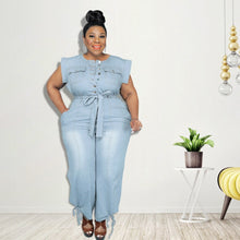 Load image into Gallery viewer, Plus Size Women Clothing Denim Jumpsuit Wide Leg Pant