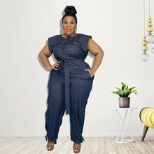 Load image into Gallery viewer, Plus Size Women Clothing Denim Jumpsuit Wide Leg Pant