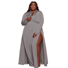 Load image into Gallery viewer, Plus Size Dresses For Women Fashion Casual Split Long Sleeve V Neck Sexy Dress