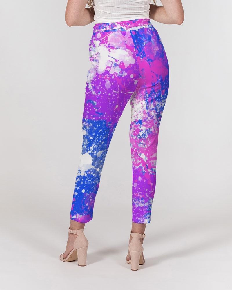 Women's Pants, Tapered Cut Trousers - Belted / Pink / Tie-Dye Design